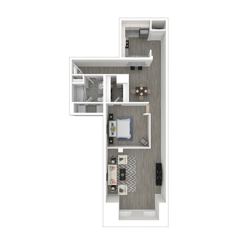 a floor plan of a studio apartment with a bedroom and a living room